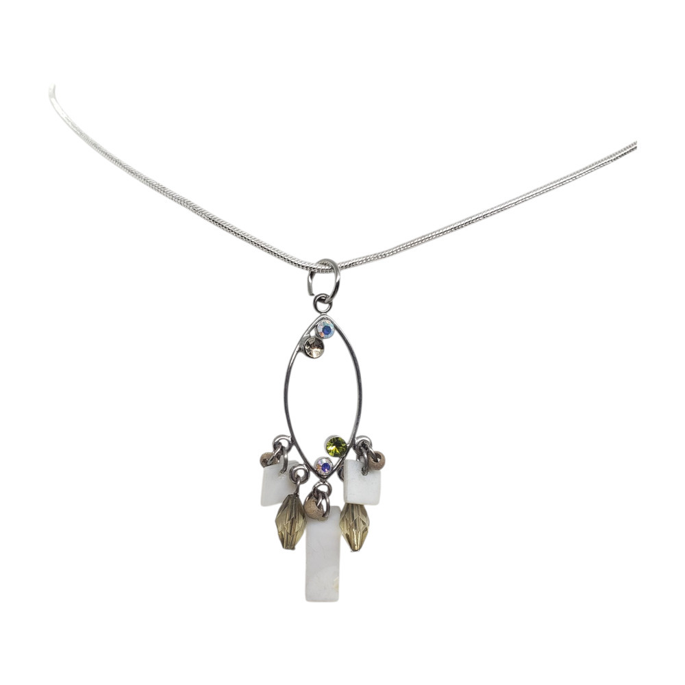 Rhinestone Crystal Seashell Pendant Necklace Dangle Long Boho Beachy 925 Chain